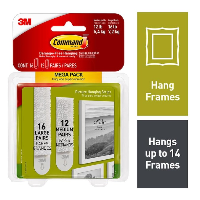 - 2 Pack White Command Picture /& Frame Hanging Strips Value Pack Large 12-Pairs 17206-12ES