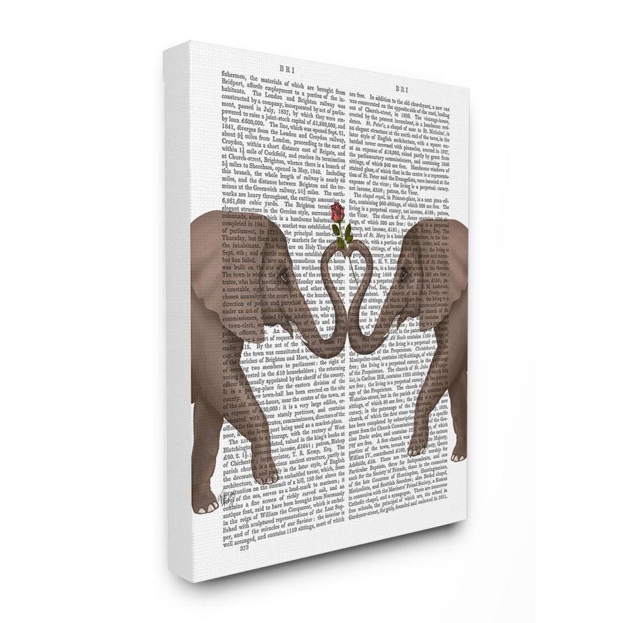 Stupell Industries Elephants Heart Rose Book Page Illustration Frameless 40 In H X 30 In W Animals Canvas Print In The Wall Art Department At Lowes Com