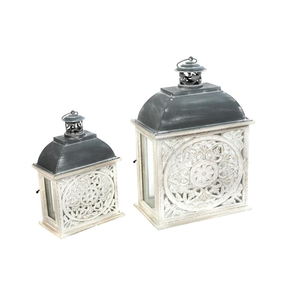 Set of 2 White And Copper Lantern Tealight Pillar Candle Holder With Pattern ...