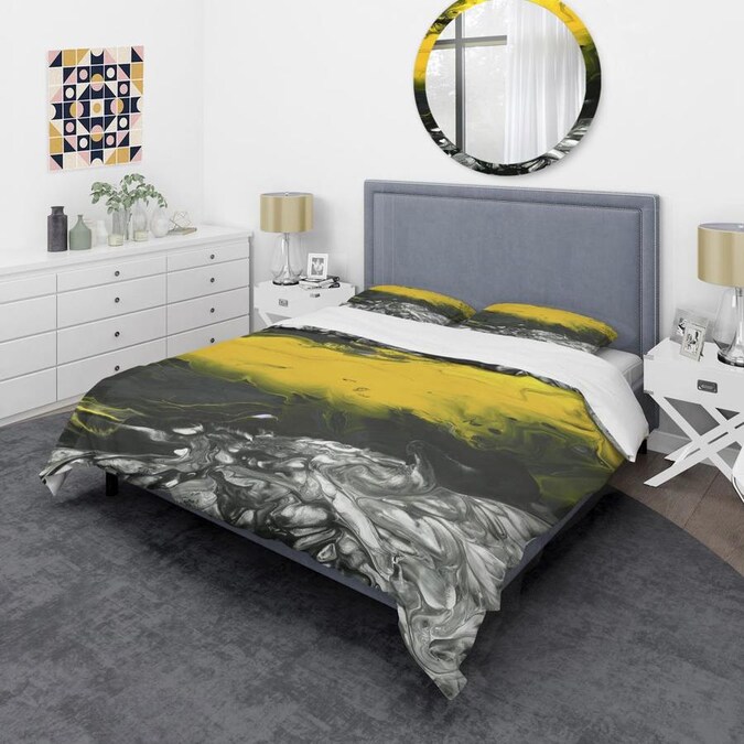 Designart White Black And Yellow Marbled Acrylic Painting Modern Contemporary Duvet Cover Set In The Bedding Sets Department At Com - Black And Gold Modern Bedding Designart White Black And Yellow Marbled Acrylic Painting Modern Contemporary Duvet Cover Set In The Bedding Sets Department At Com - Black And Gold Modern Bedding