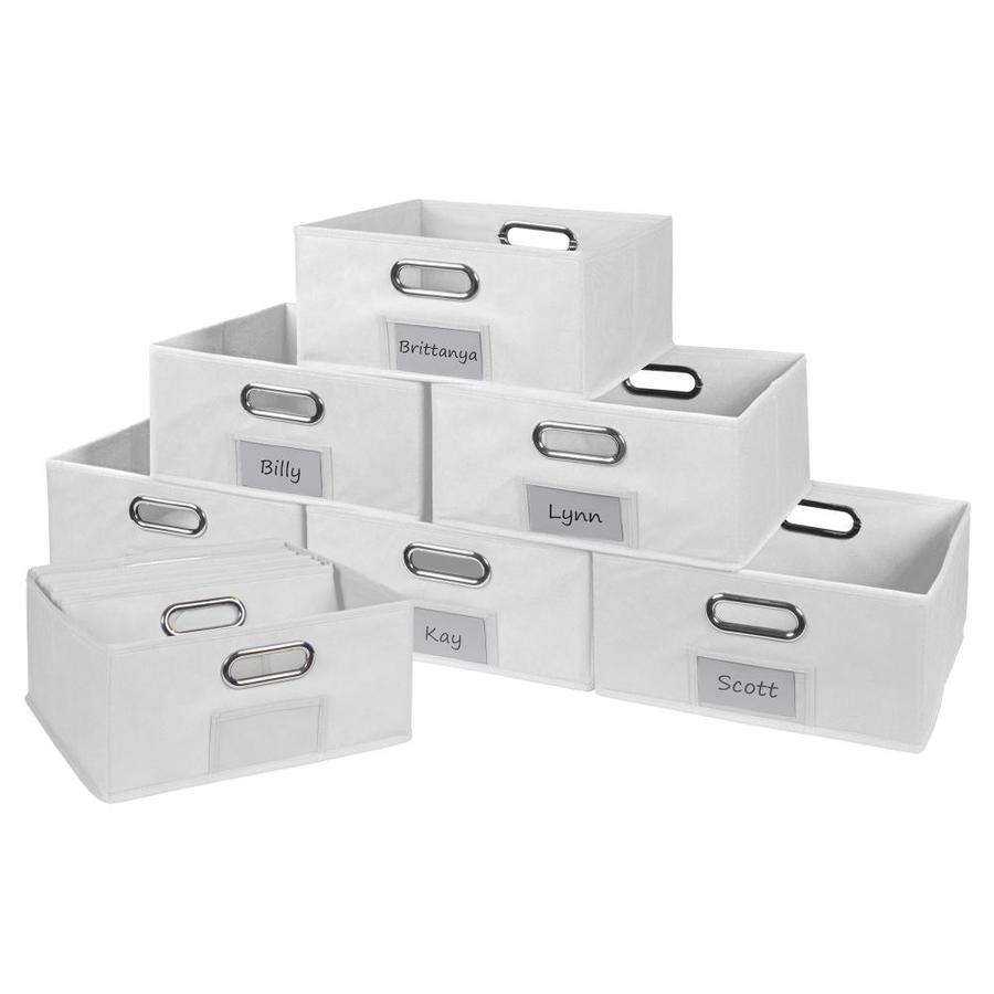 white fabric storage bins
