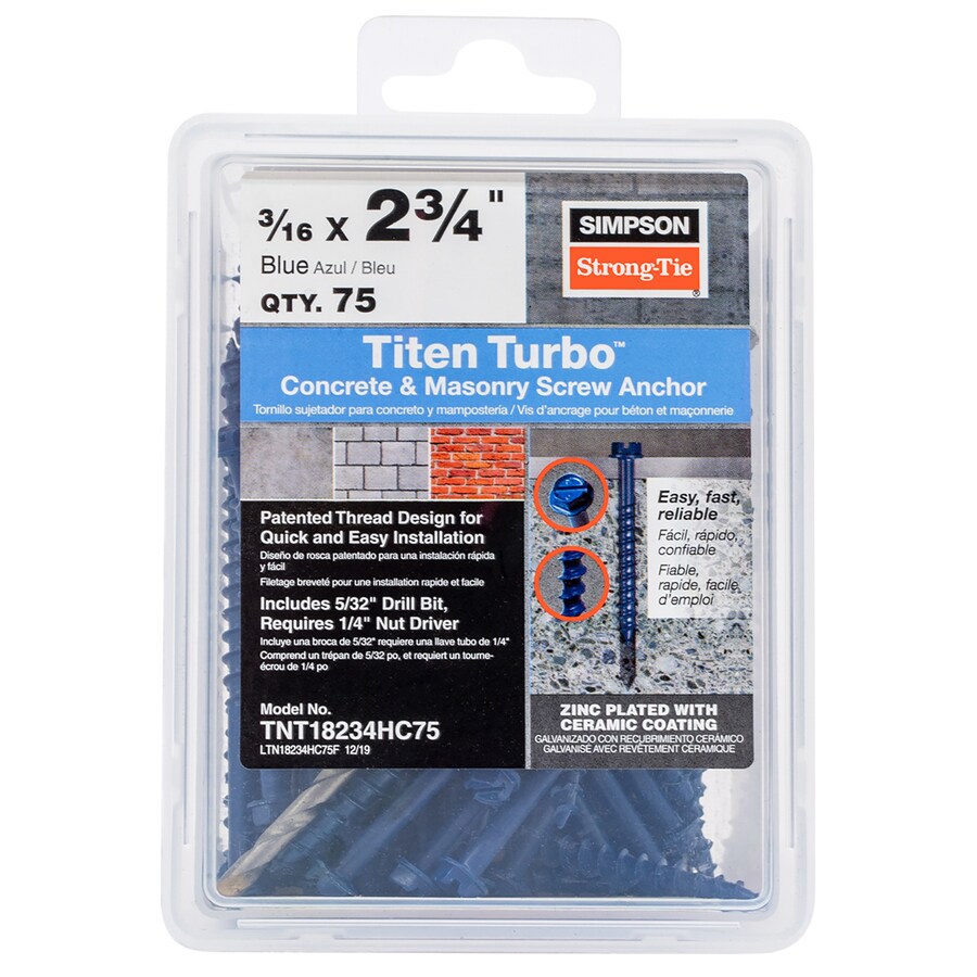 Simpson Strong Tie Titen Turbo 75 Pack 2 3 4 In X 3 16 In Concrete Anchors In The Concrete Anchors Department At Lowes Com