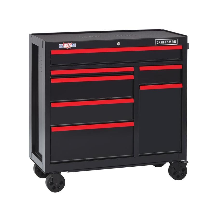 Craftsman 00 Series 41 In W X 41 1 In H 7 Drawer Steel Rolling Tool Cabinet Black In The Bottom Tool Cabinets Department At Lowes Com