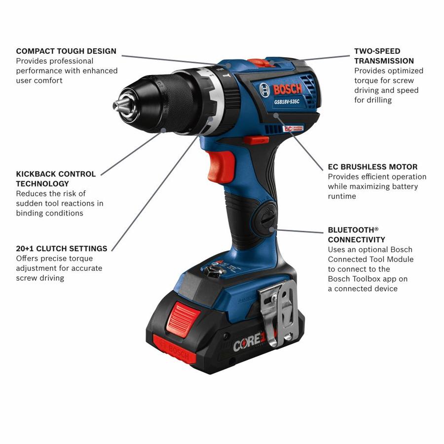 Bosch 1/2-in 18-Volt Variable Speed Brushless Cordless Hammer Drill (2 ...