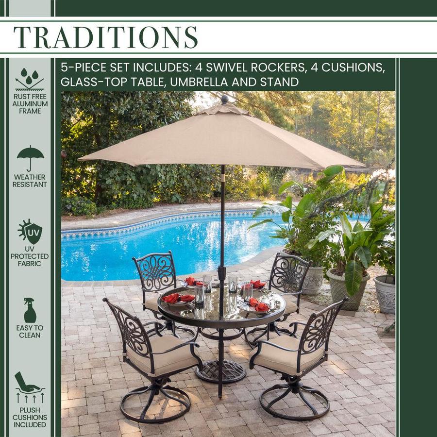 Hanover Traditions 7 Piece Bronze Frame Patio Set With Tan Cushions In The Patio Dining Sets Department At Lowes Com