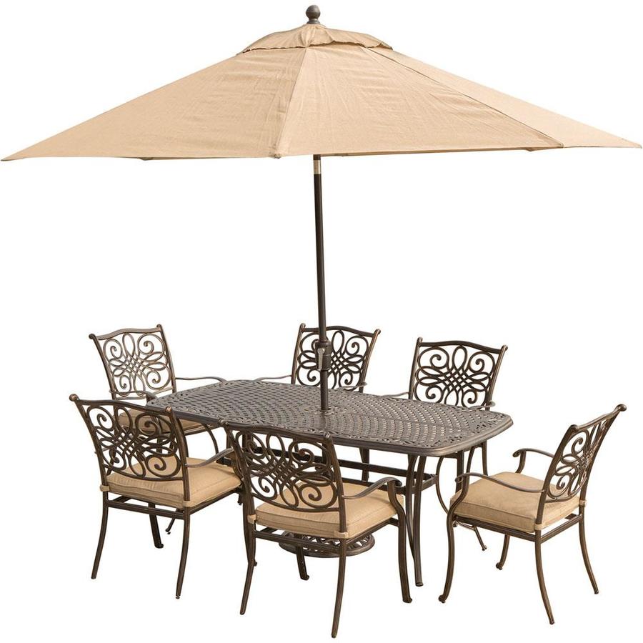 Hanover Traditions 9 Piece Bronze Frame Patio Set With Tan Cushions In The Patio Dining Sets Department At Lowes Com