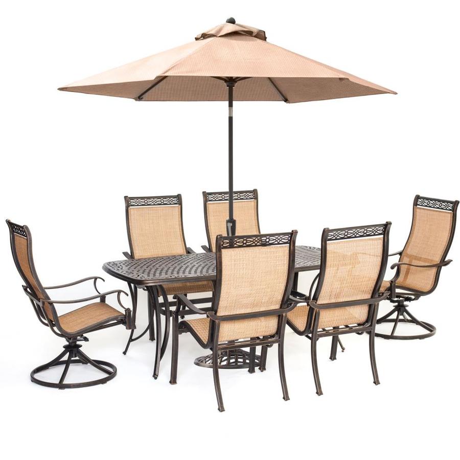 Hanover Manor 7 Piece Bronze Frame Patio Set With Tan In The Patio Dining Sets Department At Lowes Com