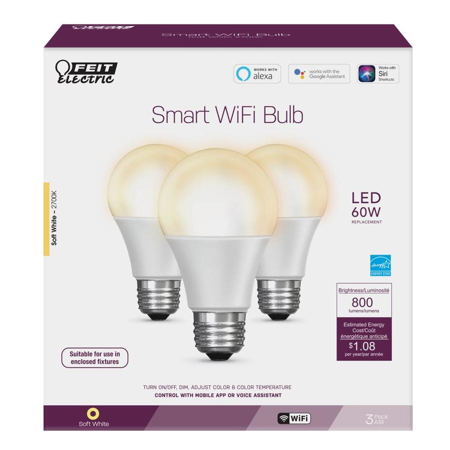 Feit Electric Feit Smart Wifi 60 Watt Eq A19 Soft White Dimmable Smart Led Light Bulb 3 Pack 6825