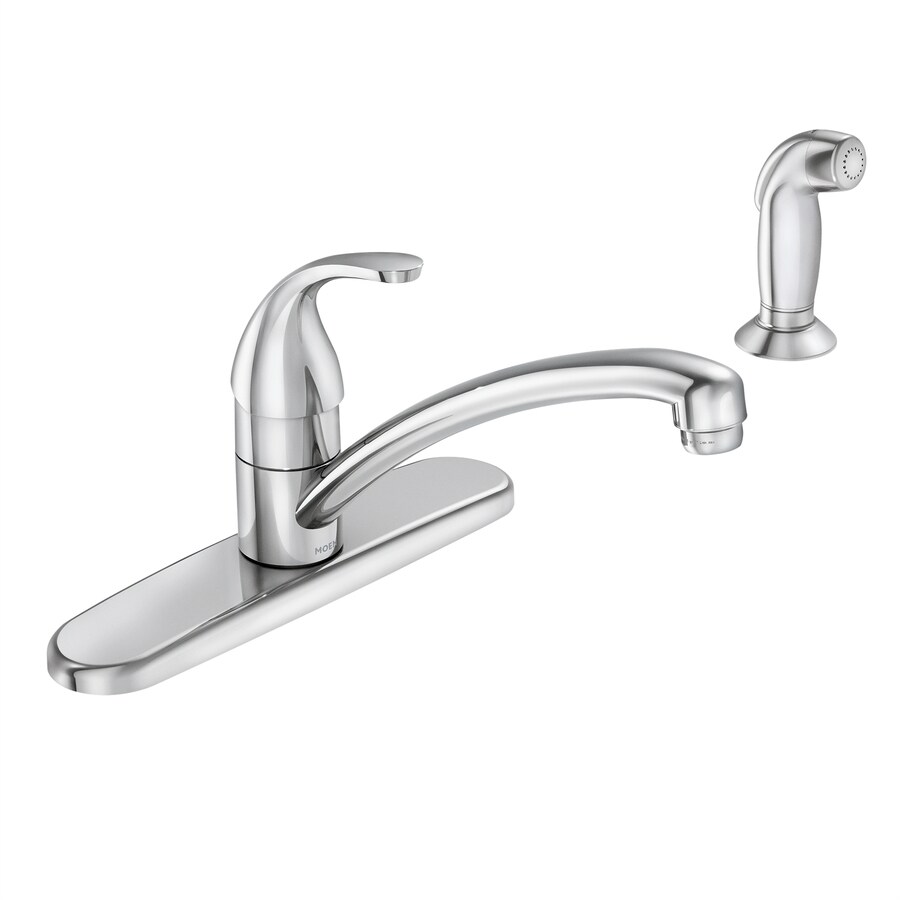 Moen Adler Chrome 1 Handle Deck Mount Low Arc Handle Kitchen Faucet Deck Plate Included In The Kitchen Faucets Department At Lowescom