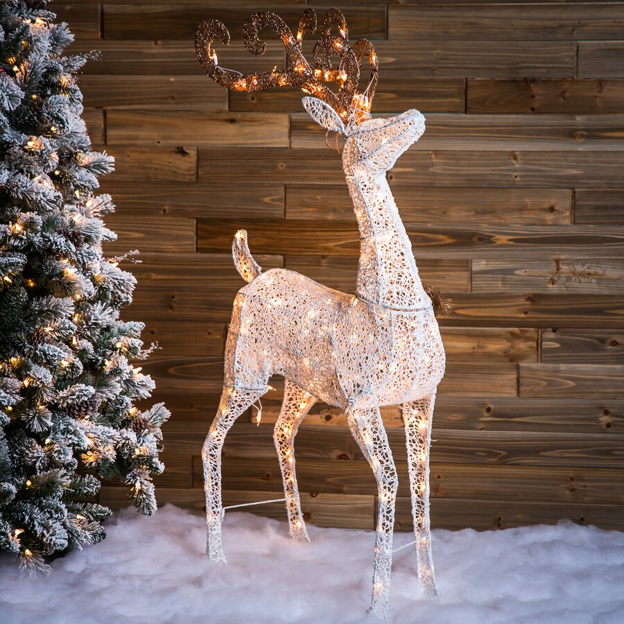 Holiday Living 4-in Reindeer Sculpture with White Incandescent Lights ...