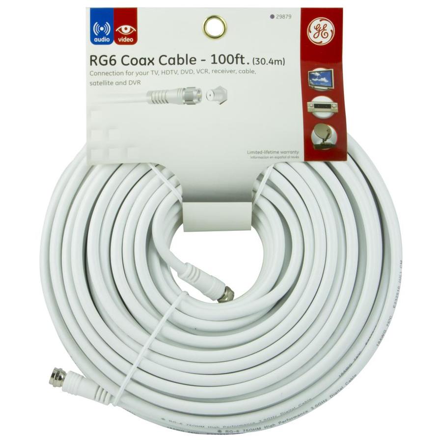 GE 100ft 18 Awg Rg6 White Coax Cable Coil in the Coaxial Wire