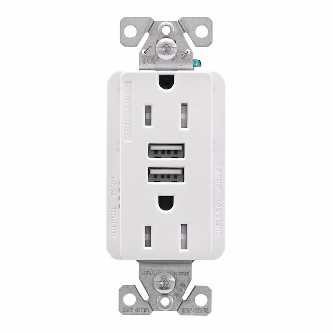 Eaton White 15 Amp Decorator Tamper Resistant Usb Outlet Residential