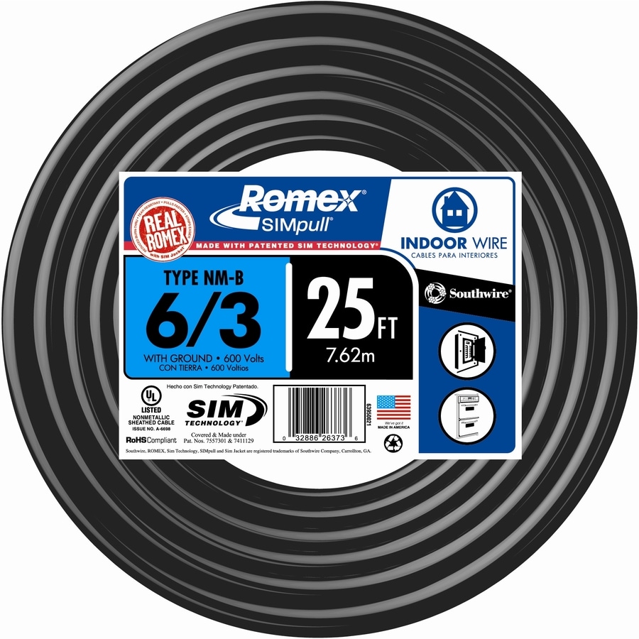 Southwire Romex SIMpull 25-ft 6/3 Non-Metallic Wire (By-the-Roll) at