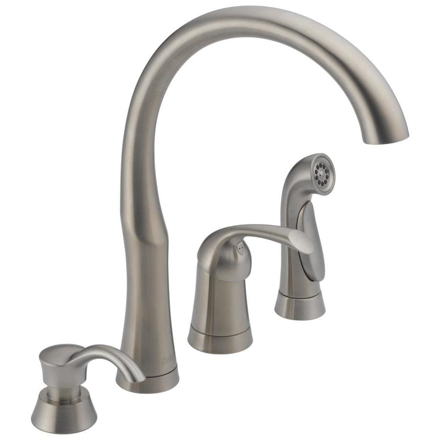 Delta Bellini Stainless 1 Handle Deck Mount High Arc Handle Lever Kitchen Faucet In The Kitchen Faucets Department At Lowescom