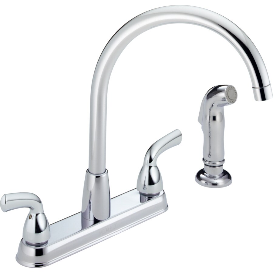 Peerless Chrome 2 Handle High Arc Deck Mount Kitchen Faucet In The Kitchen Faucets Department At Lowescom