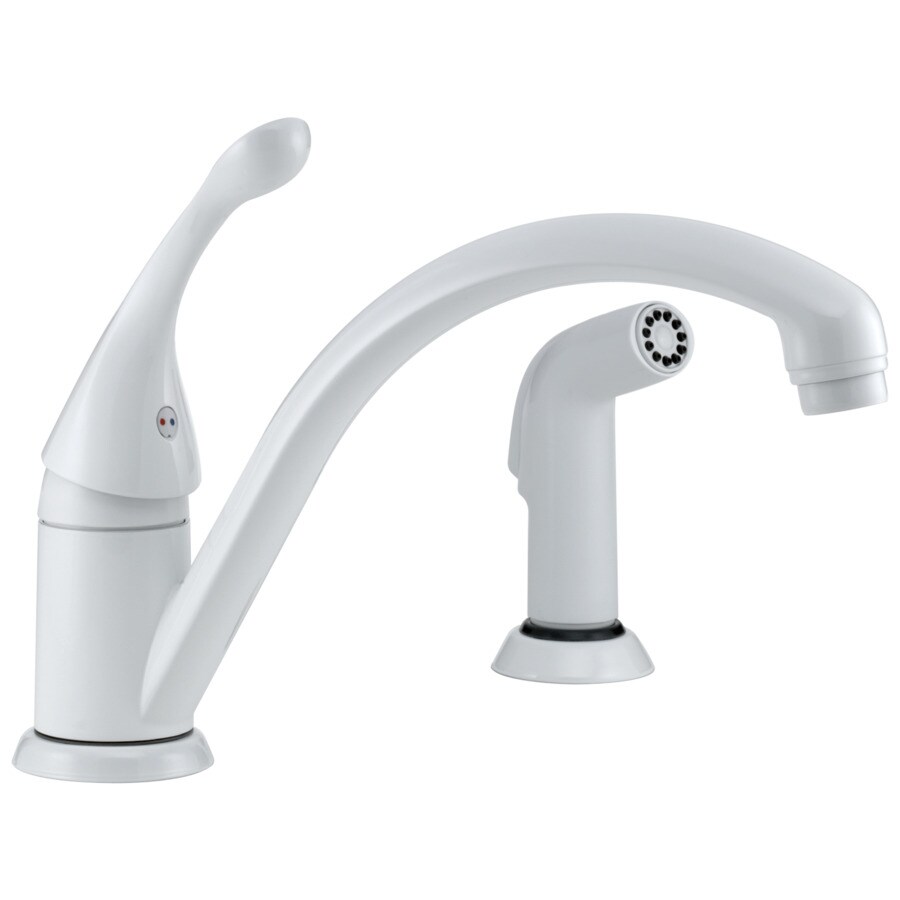 Delta Collins White 1 Handle Deck Mount Low Arc Handle Lever Kitchen Faucet In The Kitchen Faucets Department At Lowescom