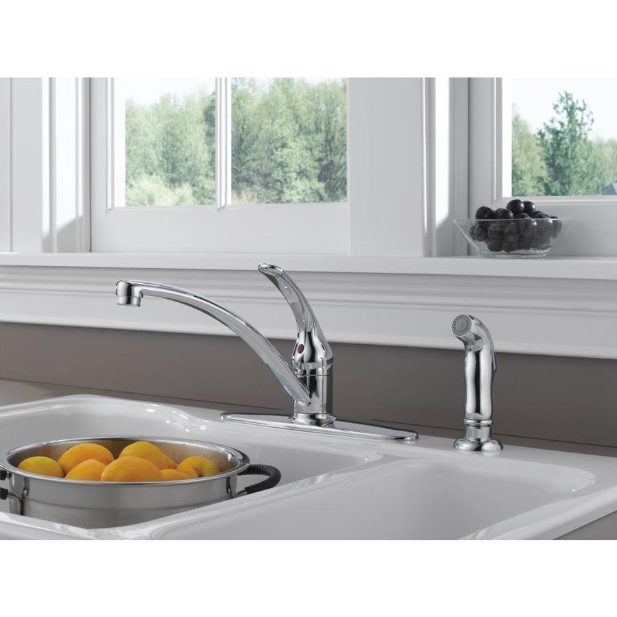 Delta Foundations Chrome 1 Handle Deck Mount Low Arc Handle Kitchen Faucet Deck Plate Included 9635