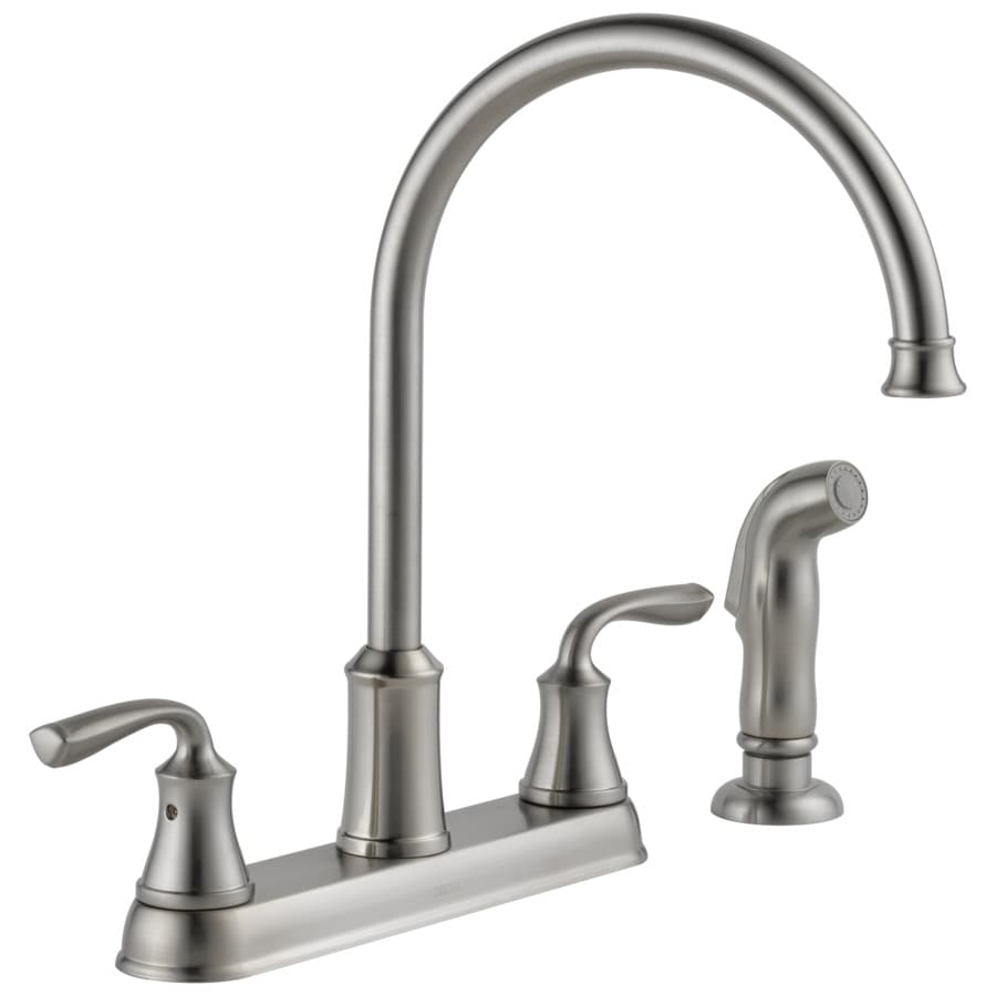 Delta Lorain Stainless 2 Handle Deck Mount High Arc Handle Lever Kitchen Faucet Deck Plate Included In The Kitchen Faucets Department At Lowescom
