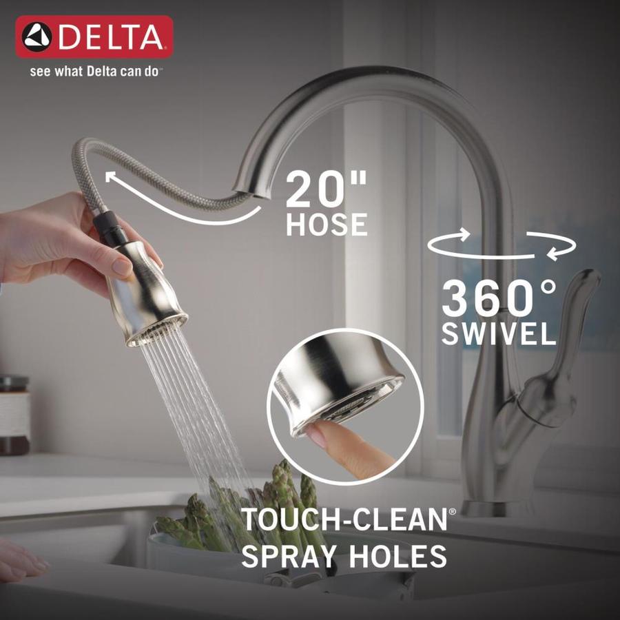 Delta Leland Spotshield Stainless 1 Handle Deck Mount Pull Down Handle Kitchen Faucet Deck Plate Included In The Kitchen Faucets Department At Lowes Com