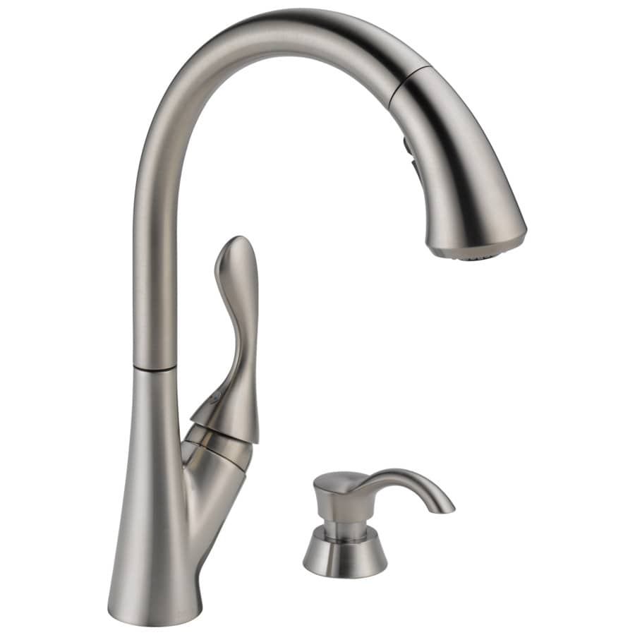 Delta Ashton Stainless 1 Handle Deck Mount Pull Down Handle Kitchen Faucet Deck Plate Included In The Kitchen Faucets Department At Lowescom