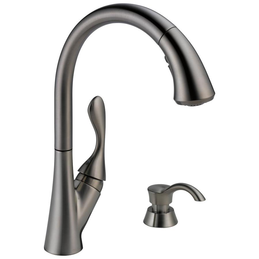 Delta Ashton Black Stainless 1 Handle Deck Mount Pull Down Handle Kitchen Faucet Deck Plate Included In The Kitchen Faucets Department At Lowescom