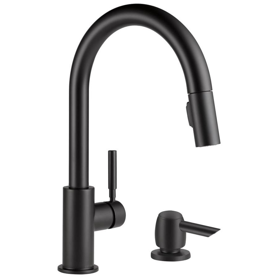 Delta Trask Matte Black 1 Handle Deck Mount Pull Down Handle Lever Kitchen Faucet Deck Plate Included In The Kitchen Faucets Department At Lowescom