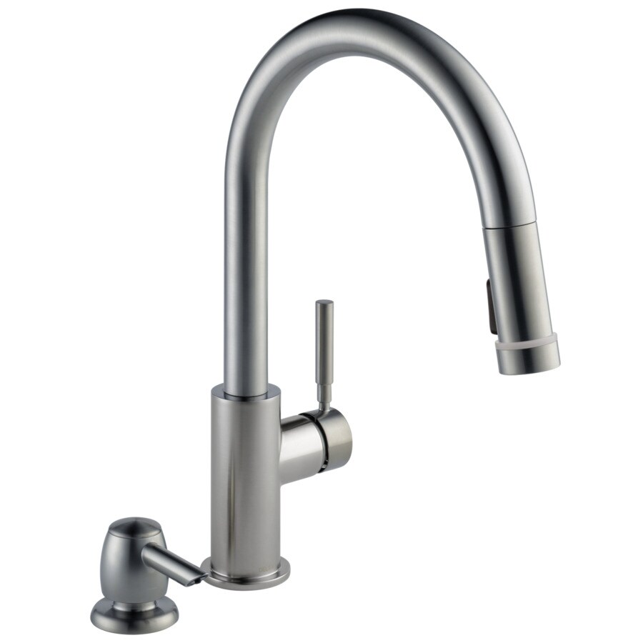 Delta Trask With Tempsense Spotshield Stainless 1 Handle Deck Mount Pull Down Handle Lever Kitchen Faucet Deck Plate Included In The Kitchen Faucets Department At Lowescom