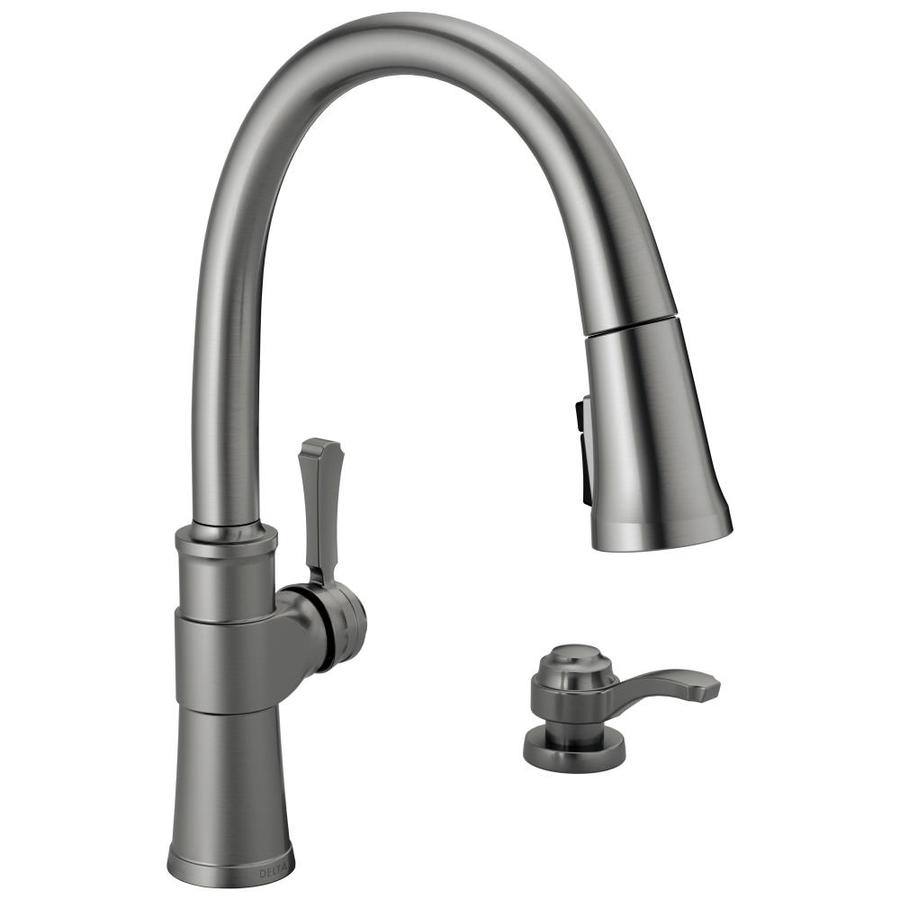 Delta Spargo Black Stainless 1 Handle Deck Mount Pull Down Handle Lever Kitchen Faucet Deck Plate Included In The Kitchen Faucets Department At Lowescom