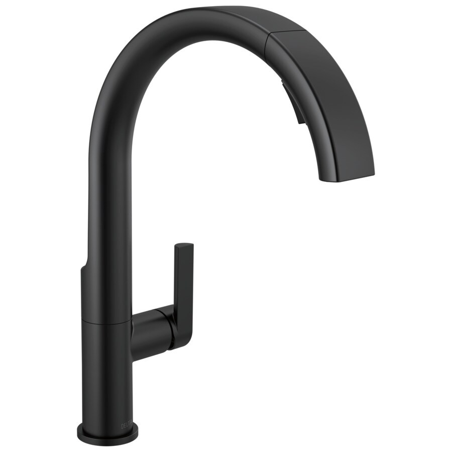 Delta Keele Matte Black 1 Handle Deck Mount Pull Down Handle Kitchen Faucet Deck Plate Included In The Kitchen Faucets Department At Lowescom