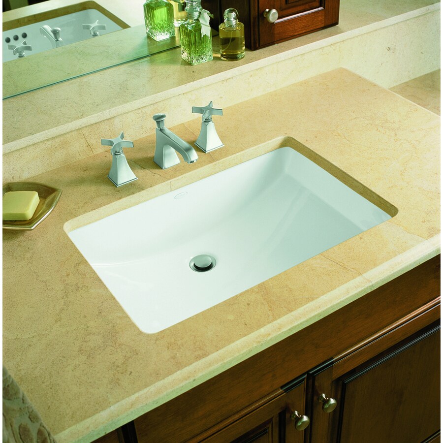 KOHLER Ladena White Undermount Rectangular Bathroom Sink with Overflow