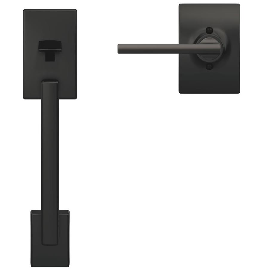 Schlage Century Matte Black Entry Door Handleset Latitude in the