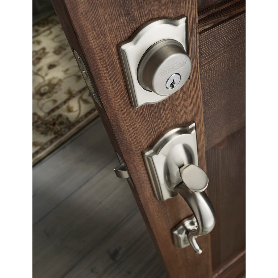 Schlage Camelot Satin Nickel Keyed Entry Door Handleset In The 