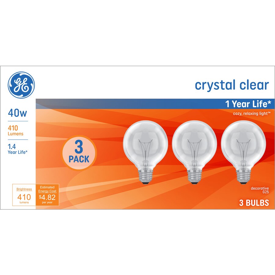 Ge 40 Watt Dimmable G25 Decorative Incandescent Light Bulb 3 Pack In The Incandescent Light Bulbs Department At Lowes Com