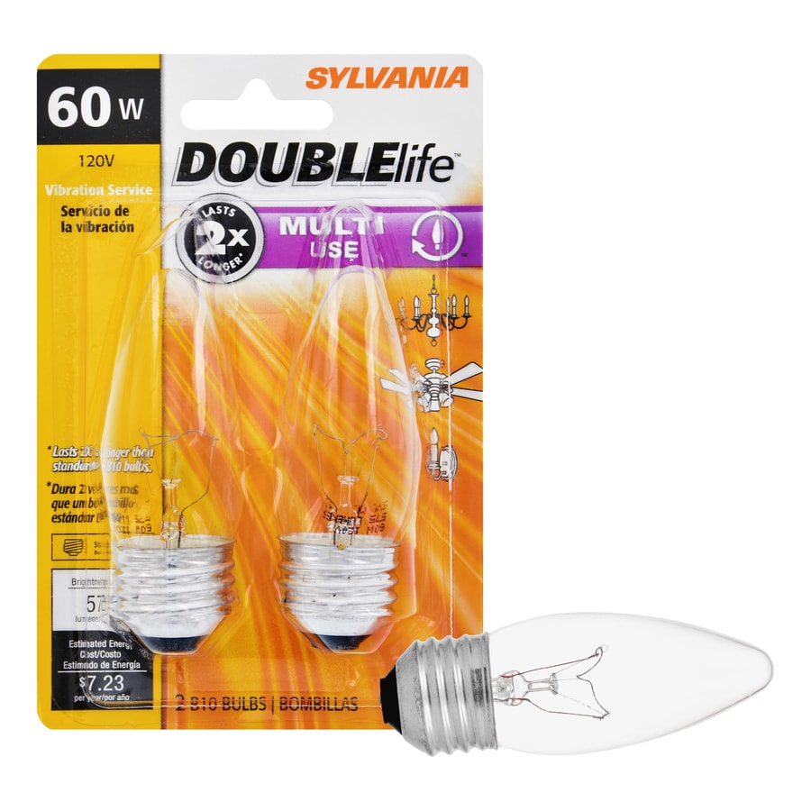 SYLVANIA 60-Watt Dimmable B10 Decorative Incandescent Light Bulb (2 ...