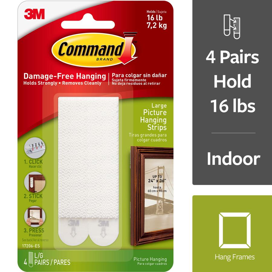 3m COMMAND FRAME & CANVAS HANGER WITH HOOK LOOP MOUNTING STRIPS WHITE 
