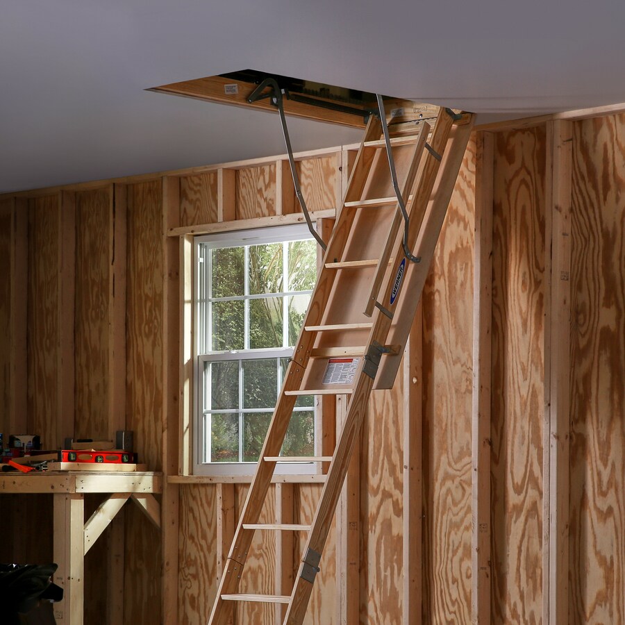 Werner W 7 Ft To 8 75 Ft Rough Opening 25 In X 54 In Folding Wood Attic Ladder With 250 Lbs