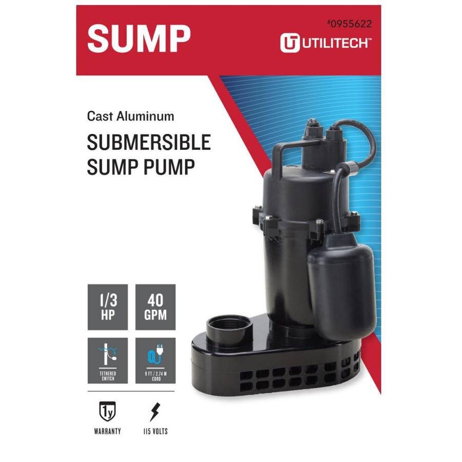 Utilitech 0 33 Hp Aluminum Submersible Sump Pump In The Water Pumps Department At Lowes Com