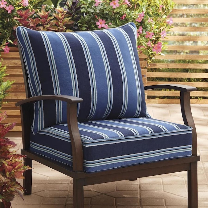 allen + roth 2-Piece Blue Coach Stripe Deep Seat Patio Chair Cushion in