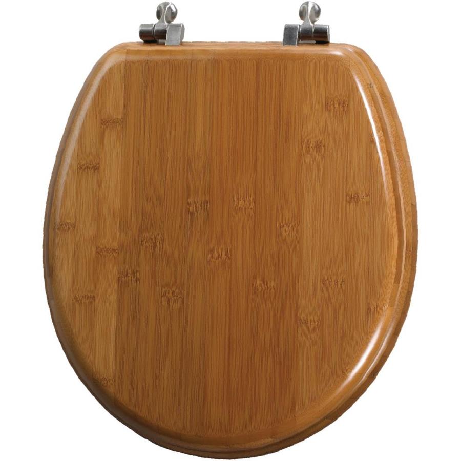 Mayfair Natural Reflections Dark Bamboo Round Toilet Seat in the Toilet