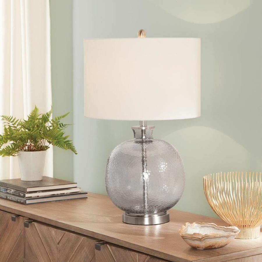 Scott Living 26 In Smoked Glassbrushed Nickel 3 Way Table Lamp With Fabric Shade In The Table 3809