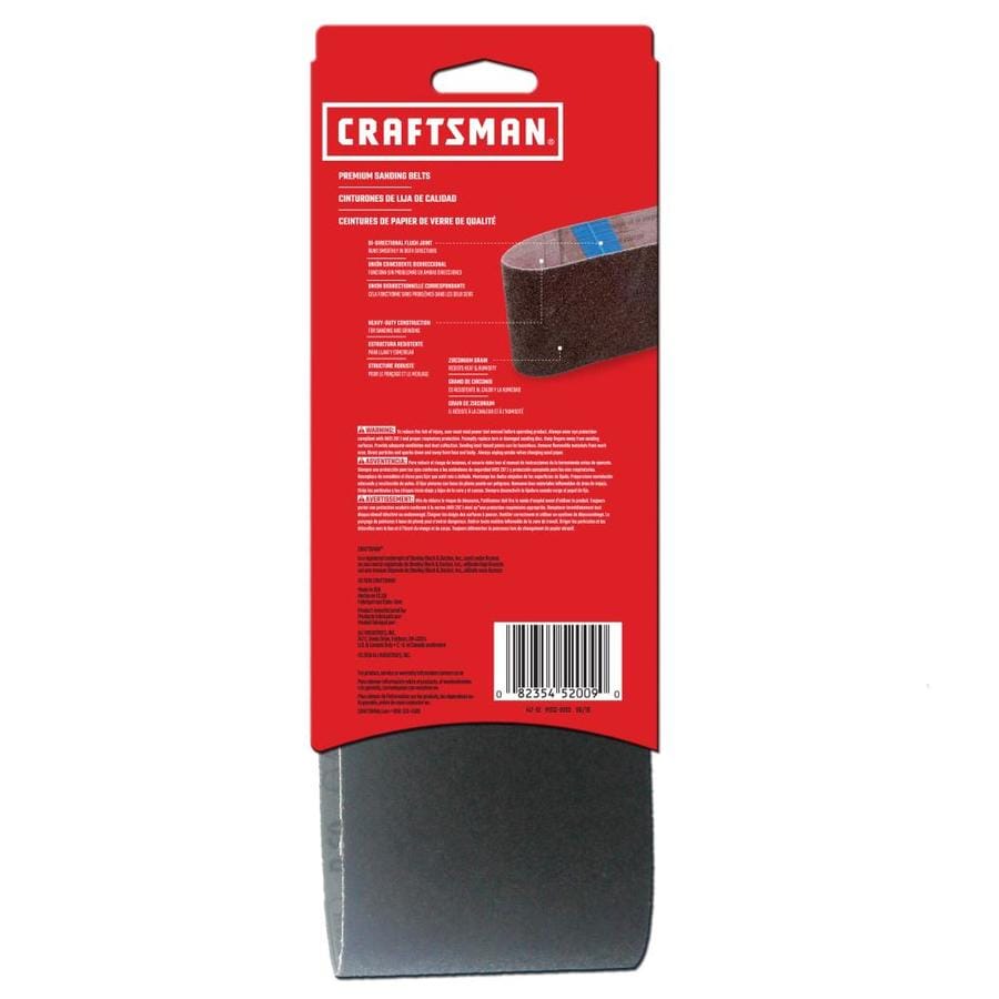CRAFTSMAN 4 In x 36 In Z/O Belt 60 Grit 2pk 2-Piece Zirconia Alumina 60-Grit Belt Sandpaper in ...