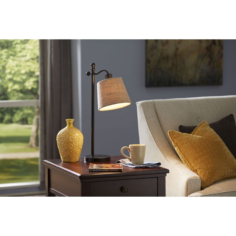 Allen + Roth 24-in Aged Bronze Indoor Table Lamp With Fabric Shade In ...