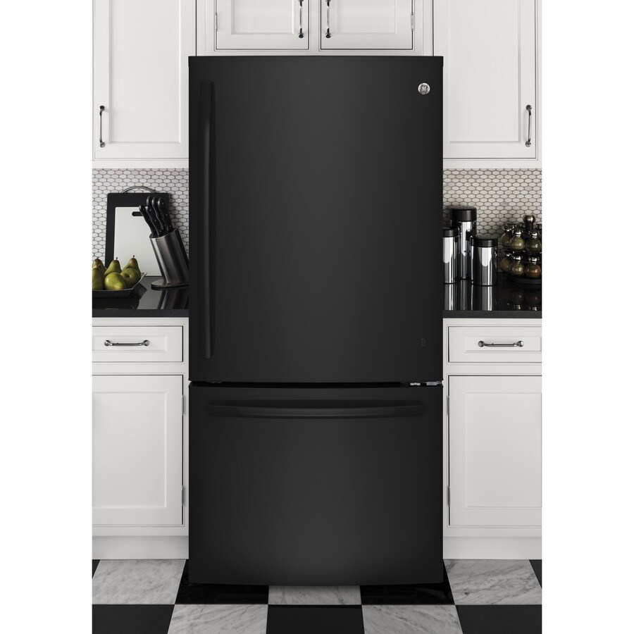 GE 24.9-cu ft Bottom-Freezer Refrigerator with Single Ice Maker (Black) ENERGY STAR in the 