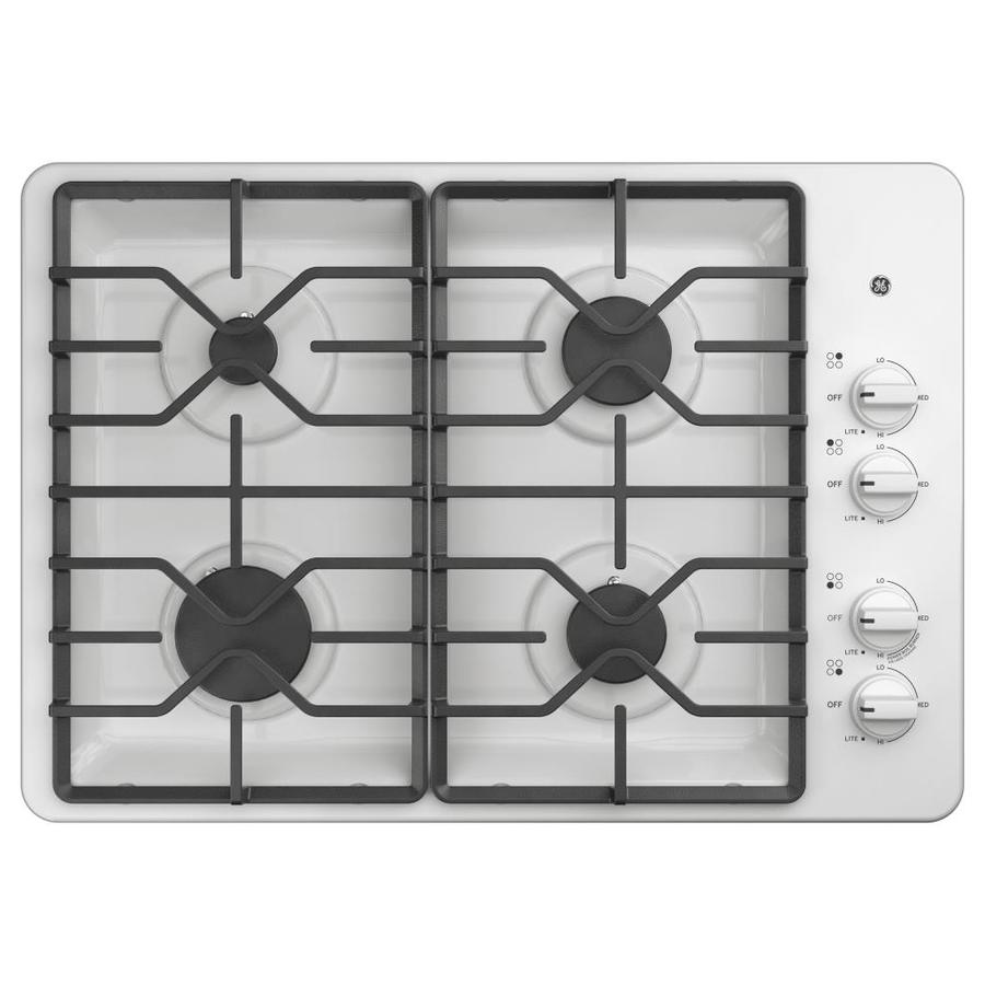 GE 30in 4 Burners White Gas Cooktop in the Gas Cooktops department at