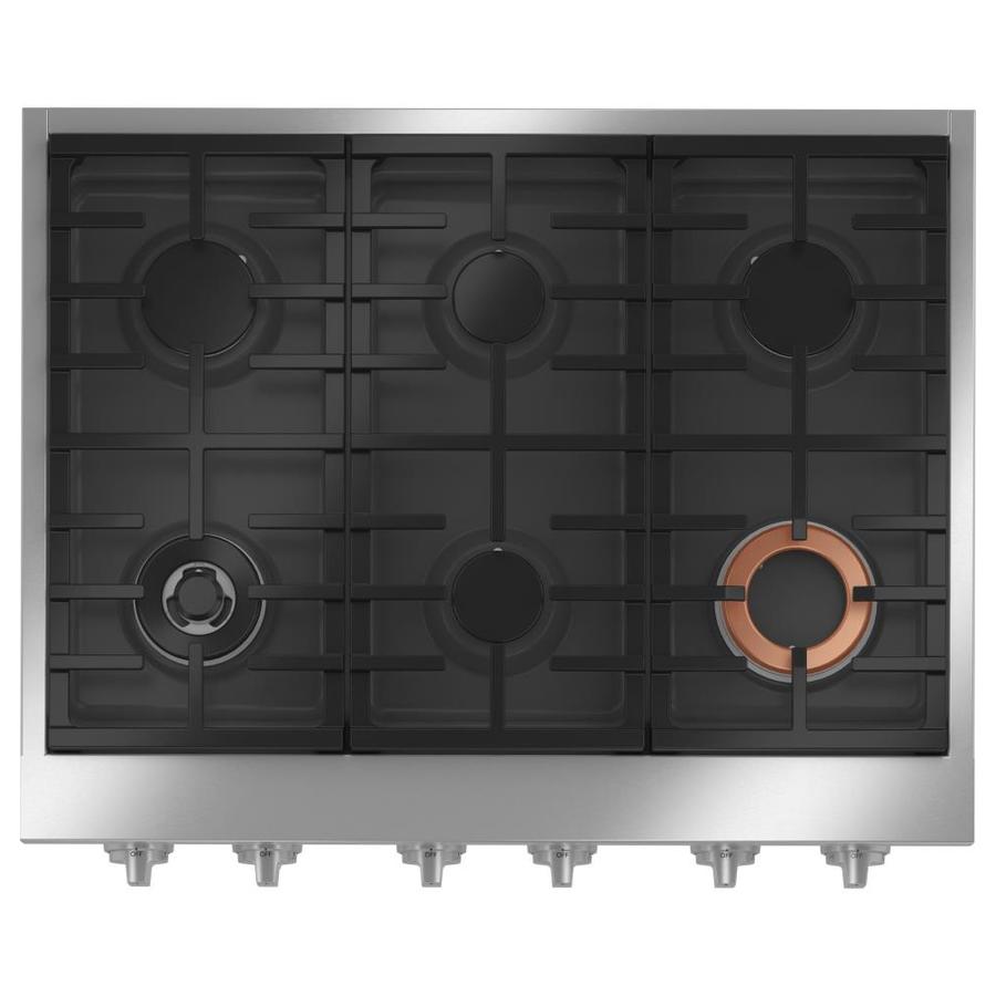 Cafe 36in 6 Burners Stainless Steel Gas Cooktop in the Gas Cooktops