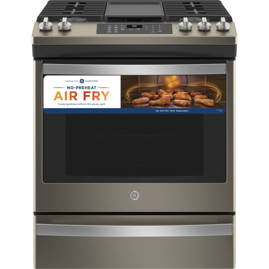 GE 30in 5 Burners 5.6cu ft SelfCleaning Air Fry Convection SlideIn