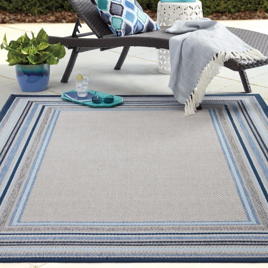 allen + roth Outdoor Collection 10 x 13 Blue Indoor/Outdoor Border Bohemian/Eclectic Area Rug in