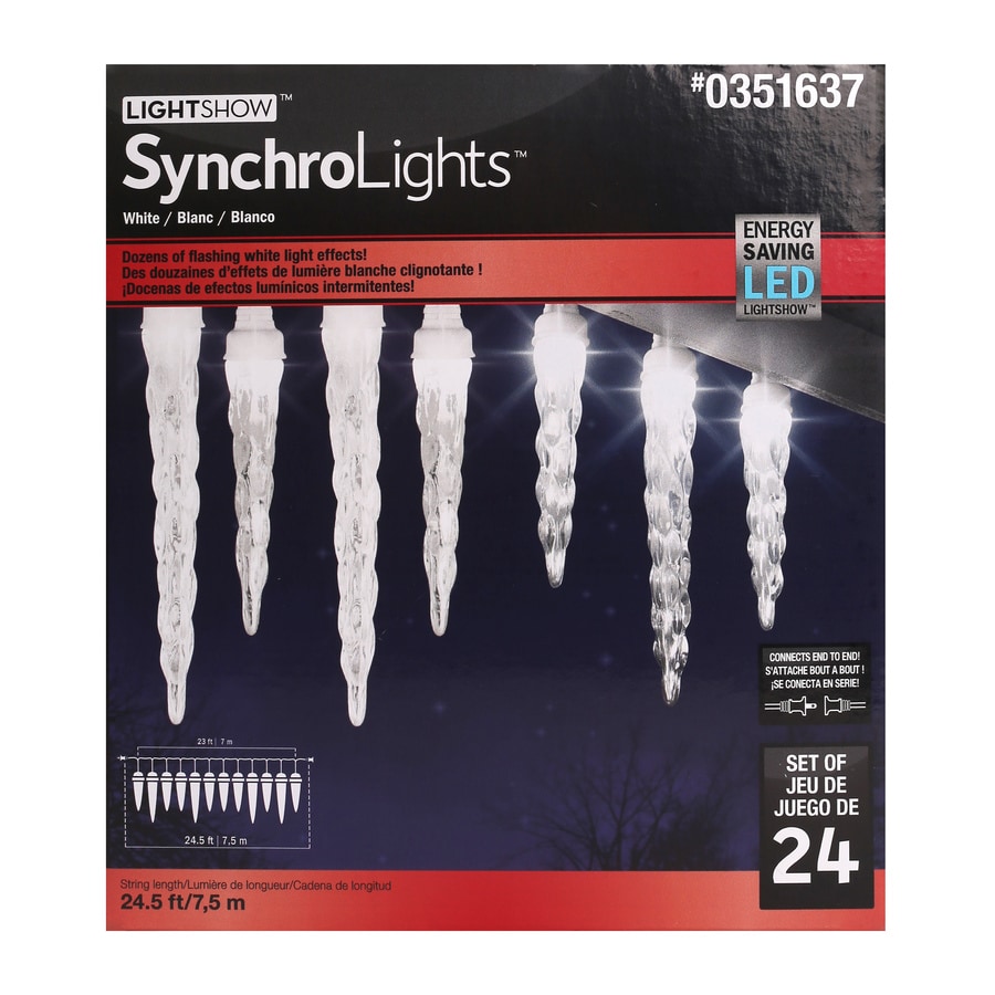 Gemmy LightShow 24Count Multifunction White Icicle LED PlugIn