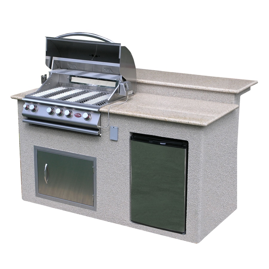 Cal Flame Outdoor Kitchen 4-Burner Barbecue Grill Island with Refrigerator in the Modular 