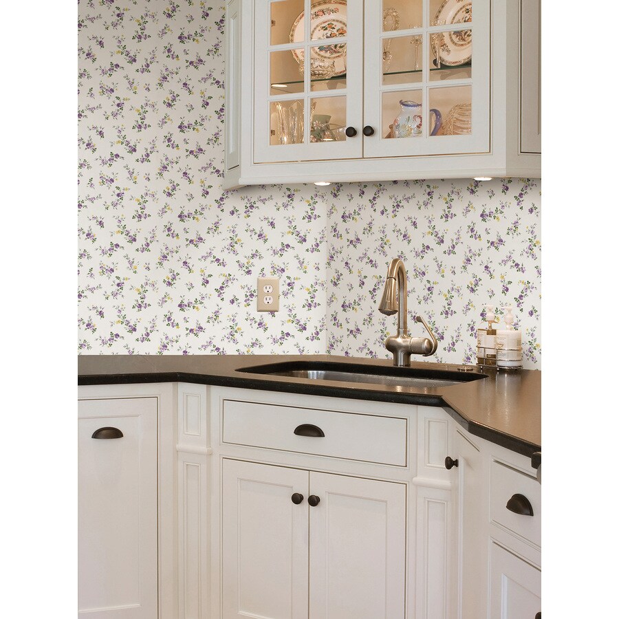 Brewster Kitchen and Bath Resource III 56-sq ft White Vinyl Floral Prepasted Wallpaper in the